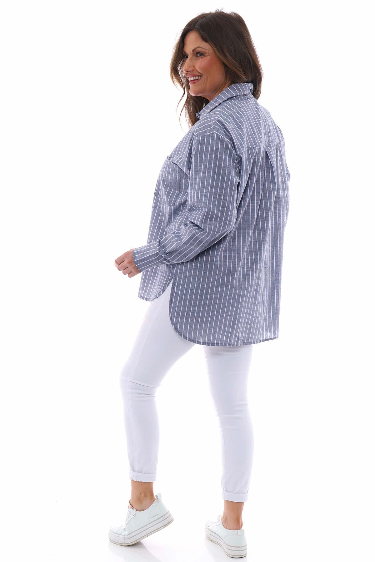 Avani Stripe Cotton Shirt Blue Grey