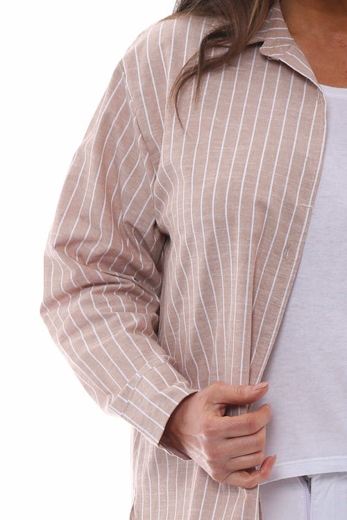 Avani Stripe Cotton Shirt Camel - Image 3