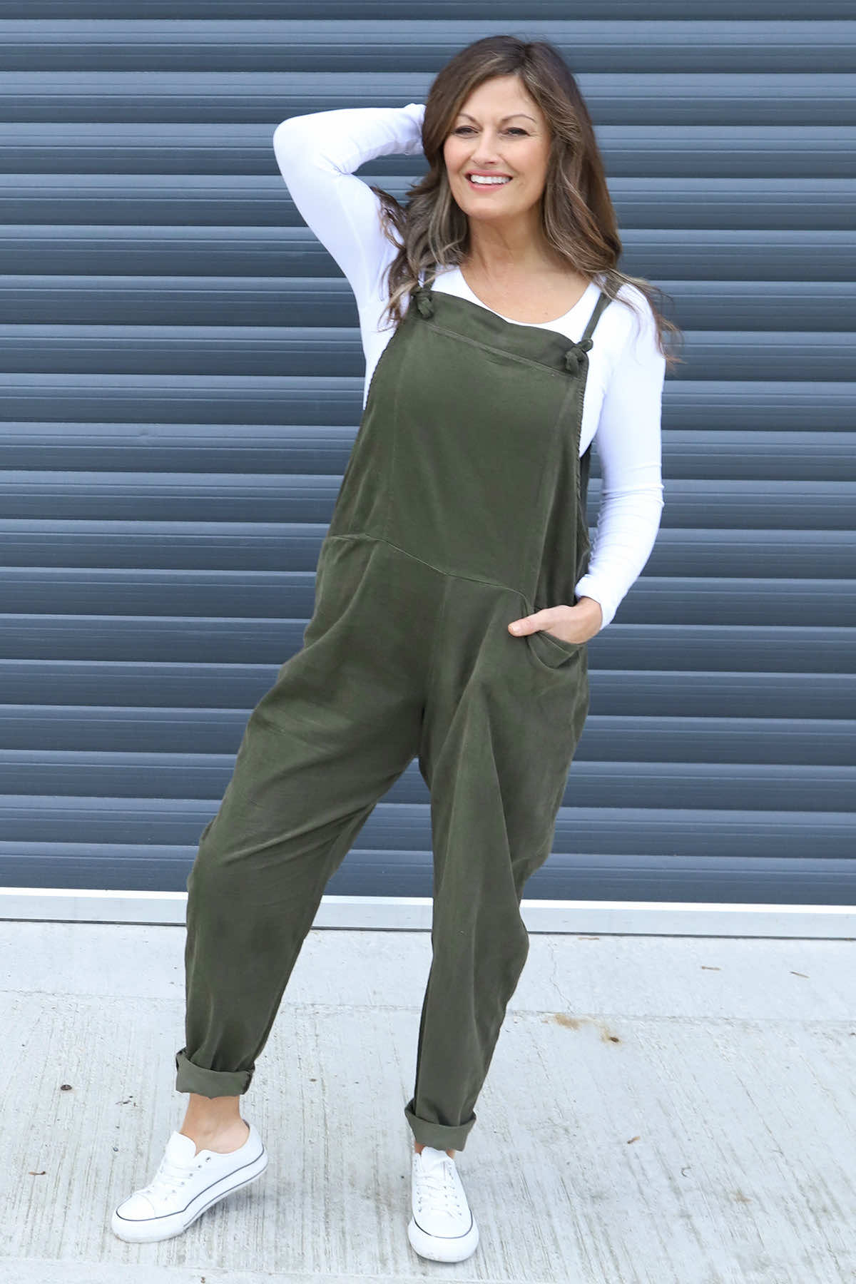 Pabo Needlecord Dungarees Khaki