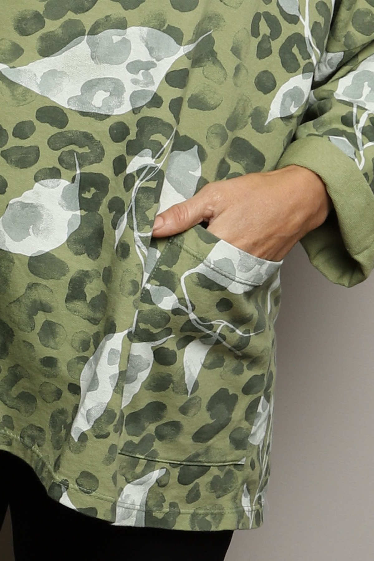 Beryl Print Cowl Neck Cotton Top Green