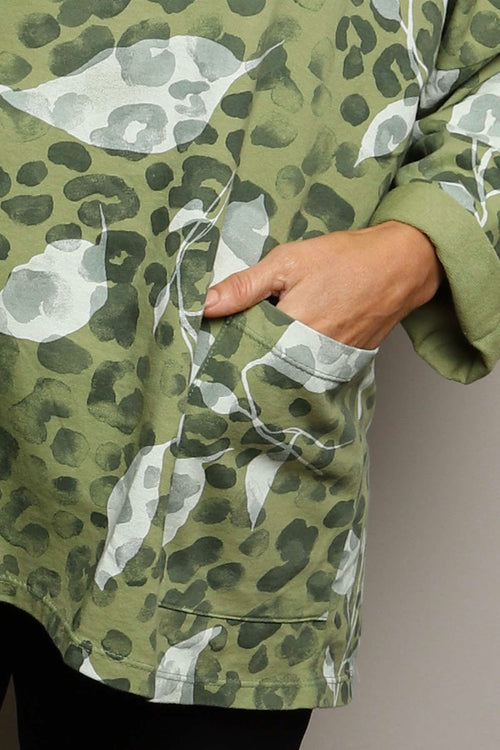 Beryl Print Cowl Neck Cotton Top Green - Image 3