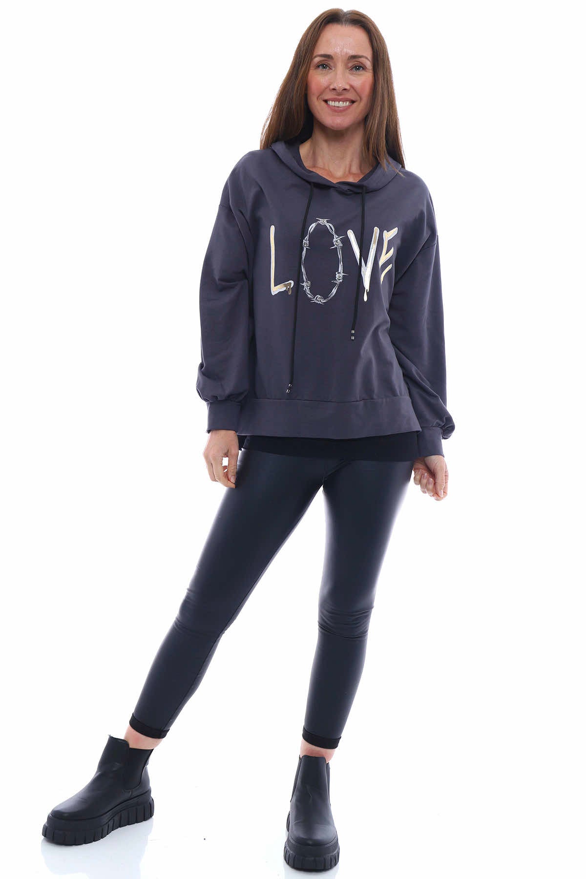 Martha Love Cotton Hooded Top Charcoal