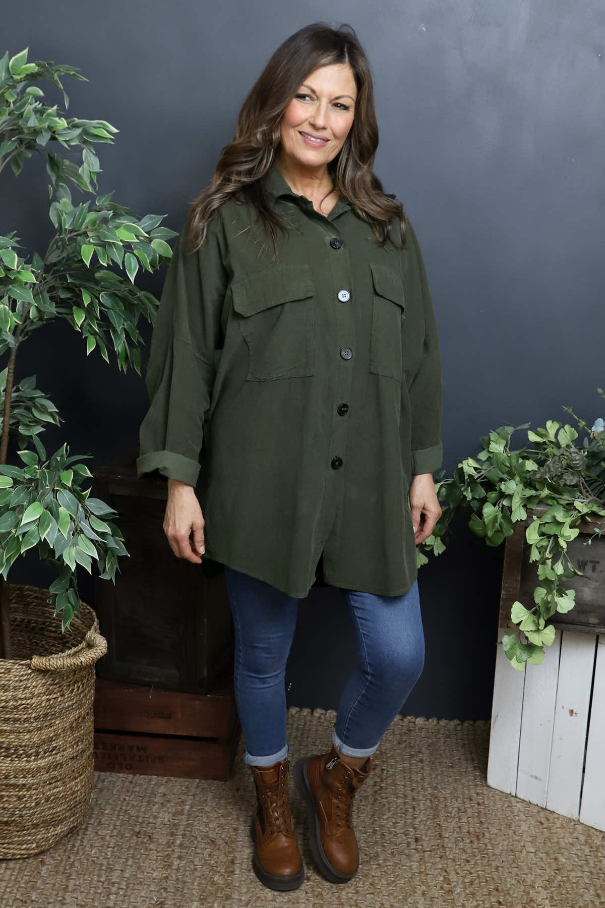 Justina Needlecord Shirt Khaki