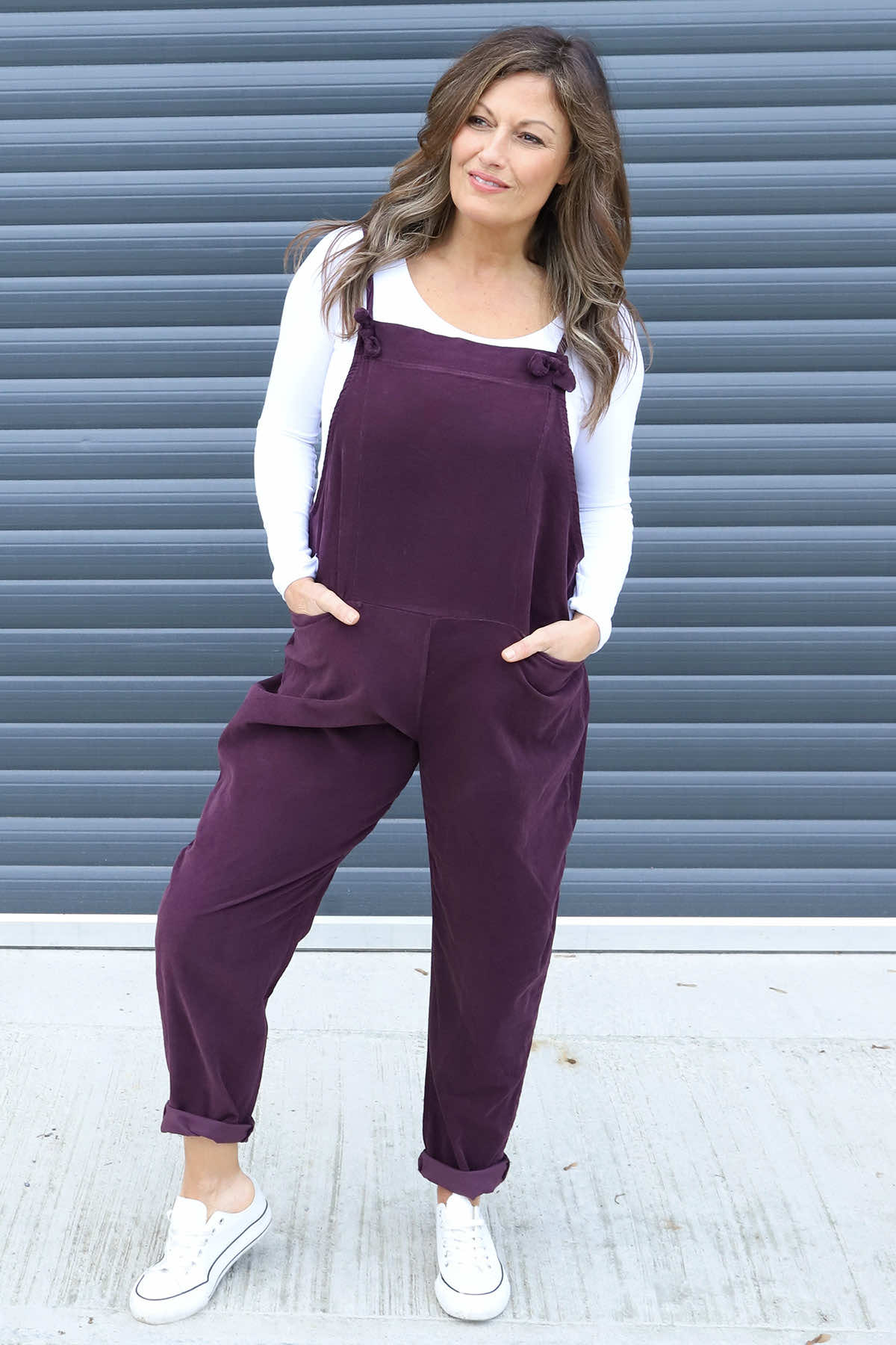 Pabo Needlecord Dungarees Burgundy
