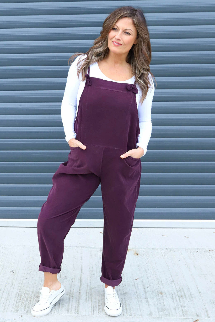 Pabo Needlecord Dungarees Burgundy