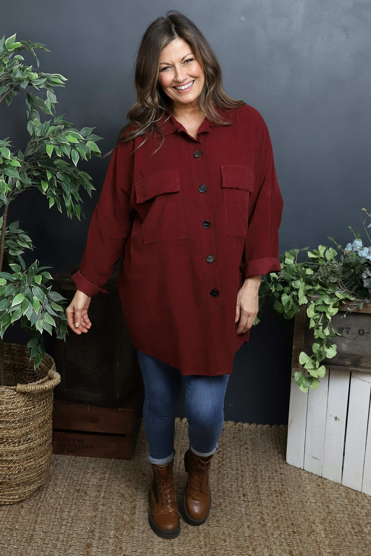 Justina Needlecord Shirt Wine