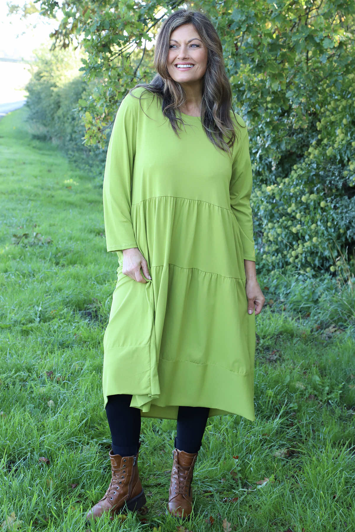 Callady Tiered Cotton Dress Green