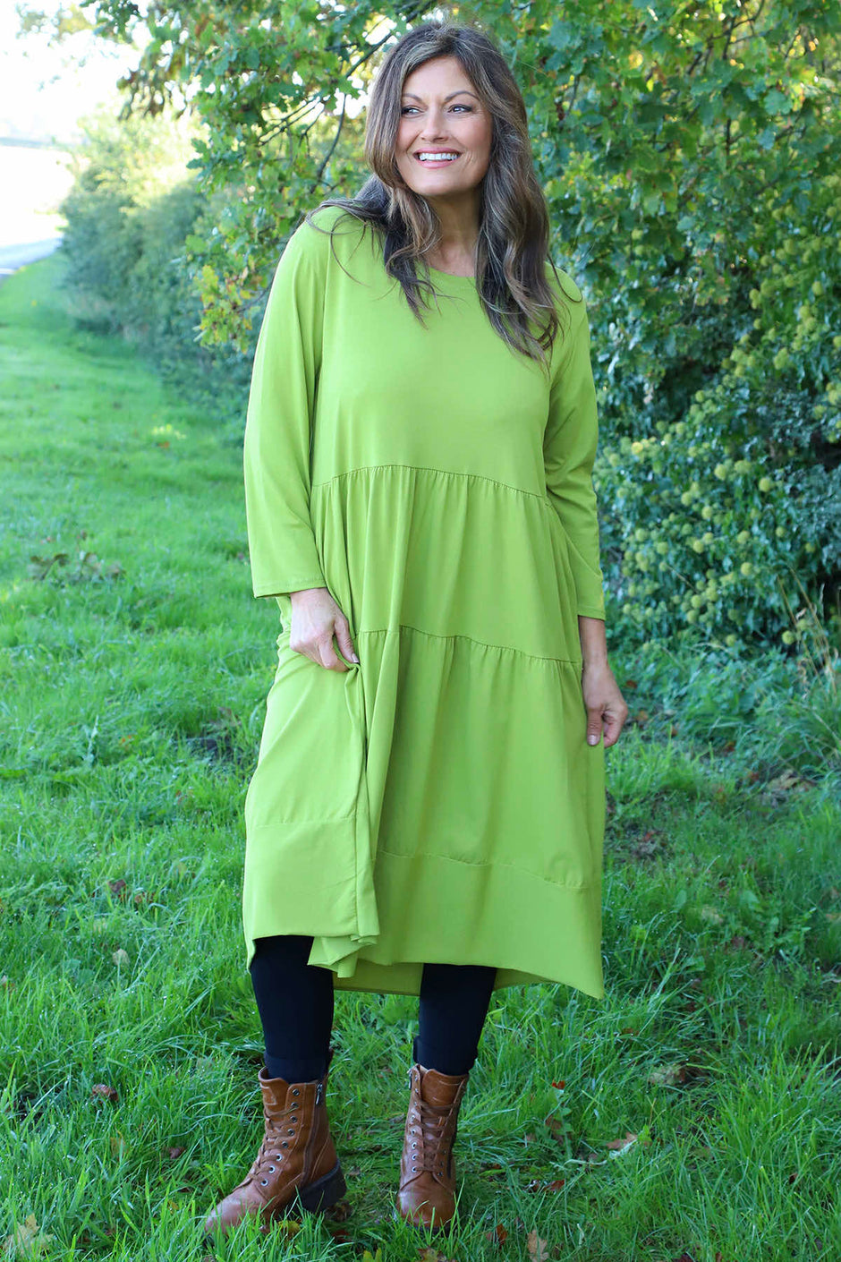 Callady Tiered Cotton Dress Green