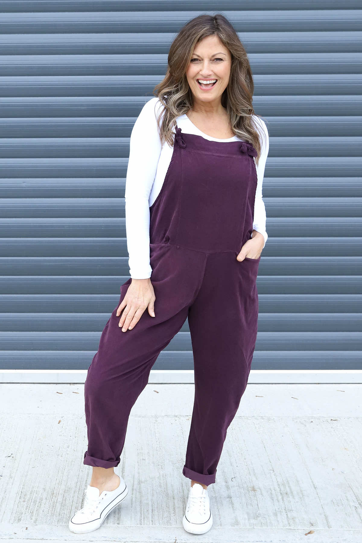 Pabo Needlecord Dungarees Burgundy