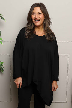 Jodie Dip Side Cotton Top Black