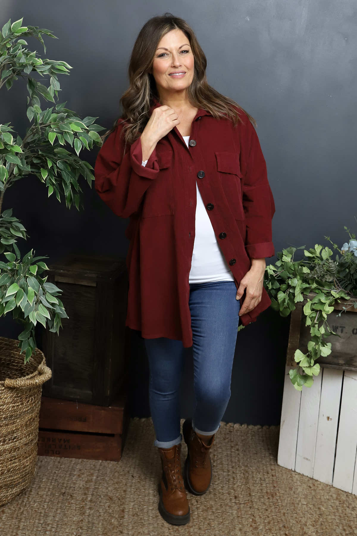 Justina Needlecord Shirt Wine