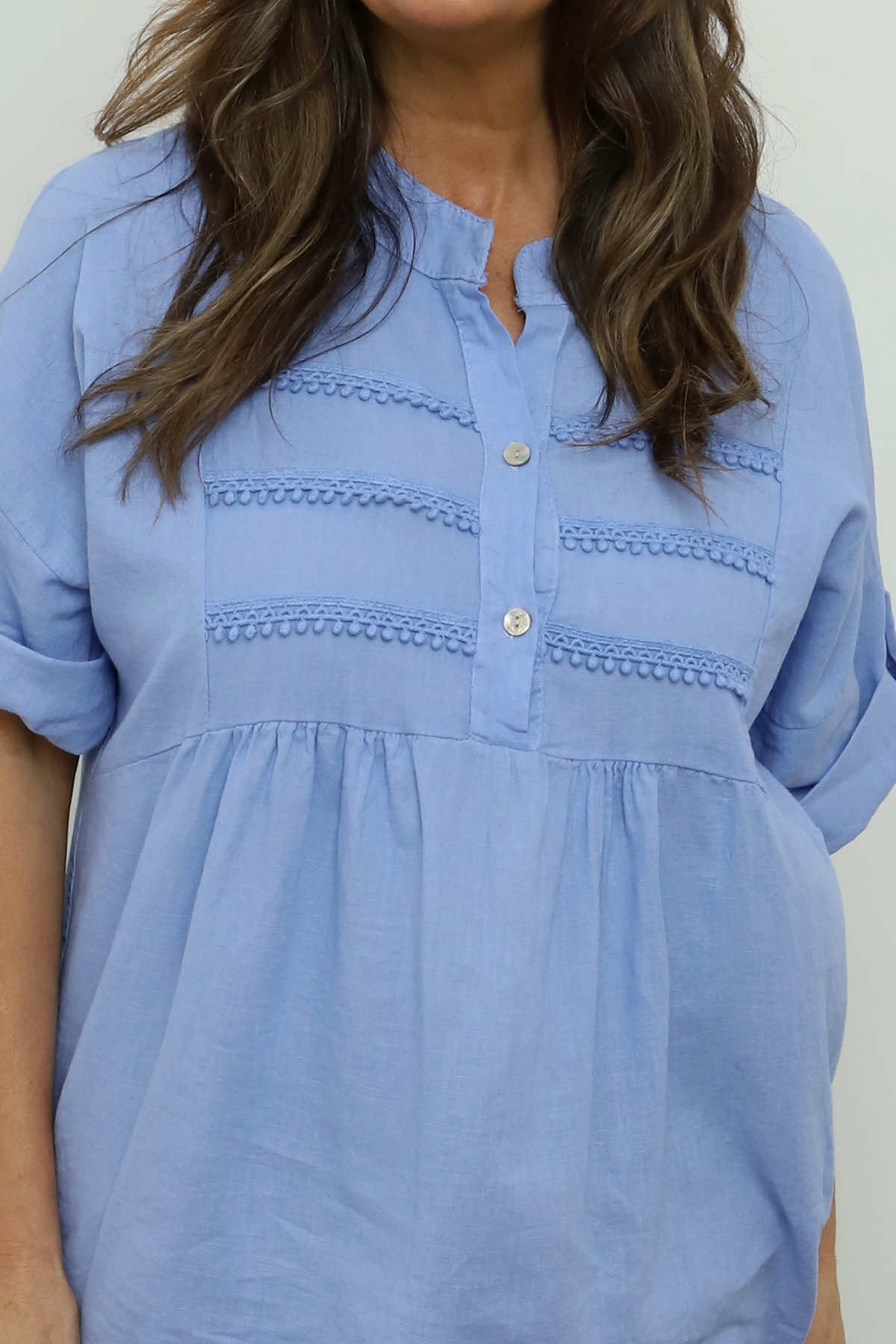 Arlette Linen Top Powder Blue