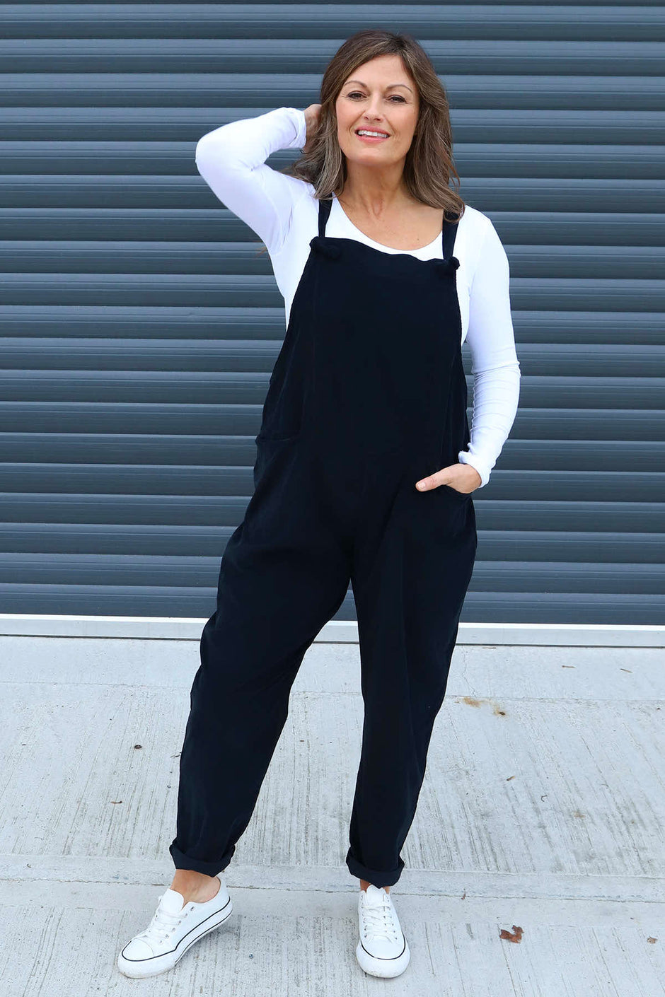 Pabo Needlecord Dungarees Black