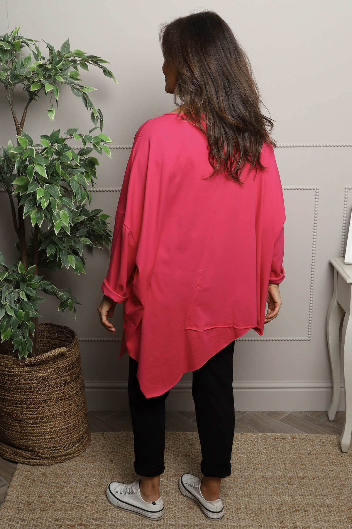 Jodie Dip Side Cotton Top Fuchsia