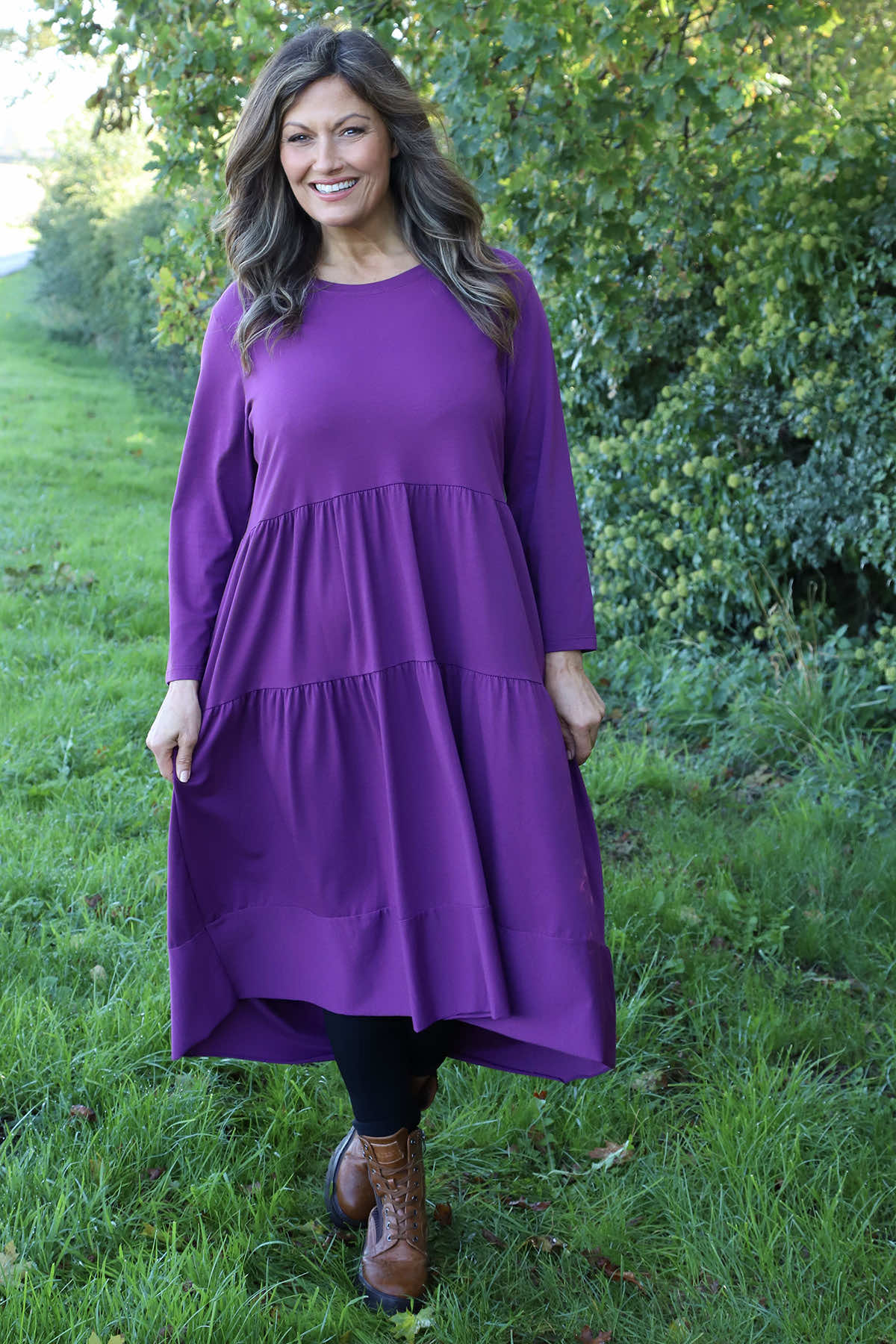 Callady Tiered Cotton Dress Purple