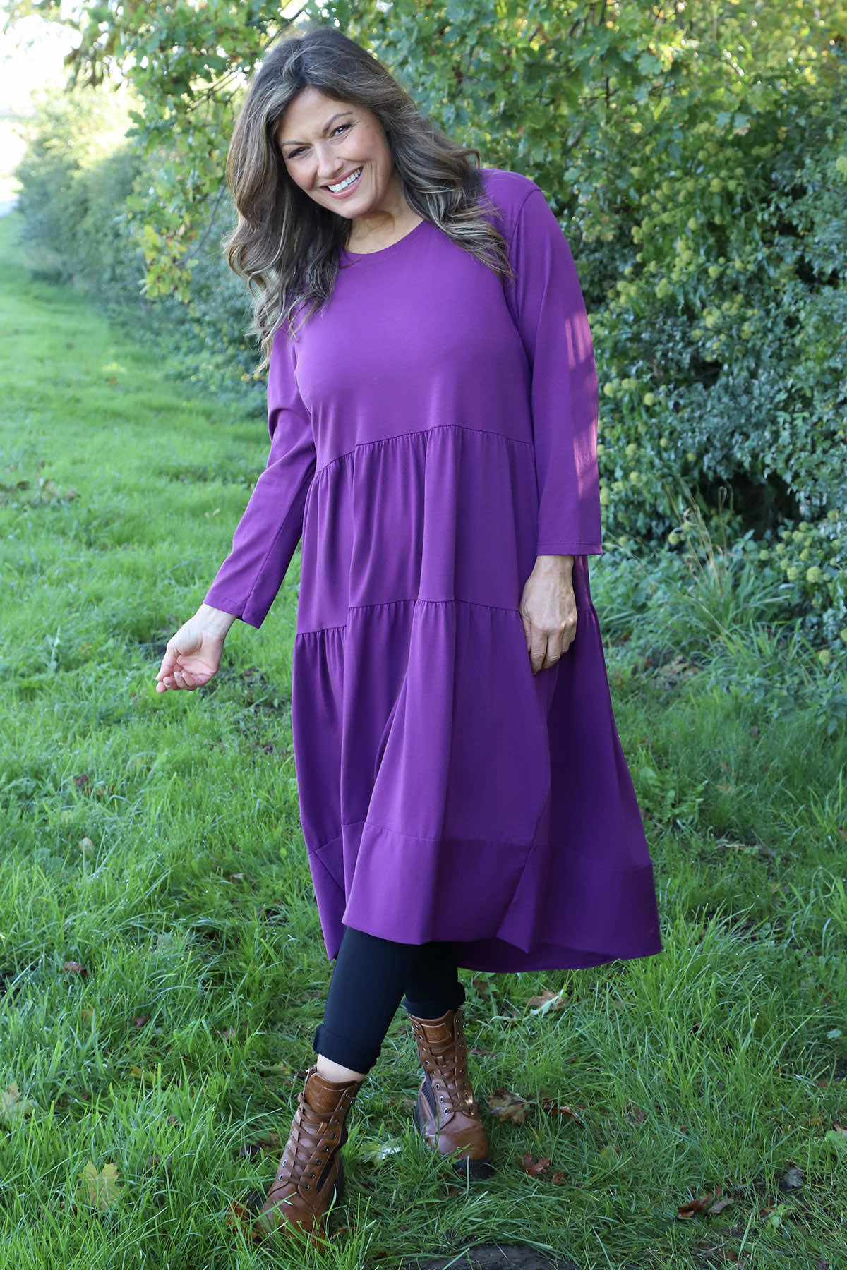 Callady Tiered Cotton Dress Purple