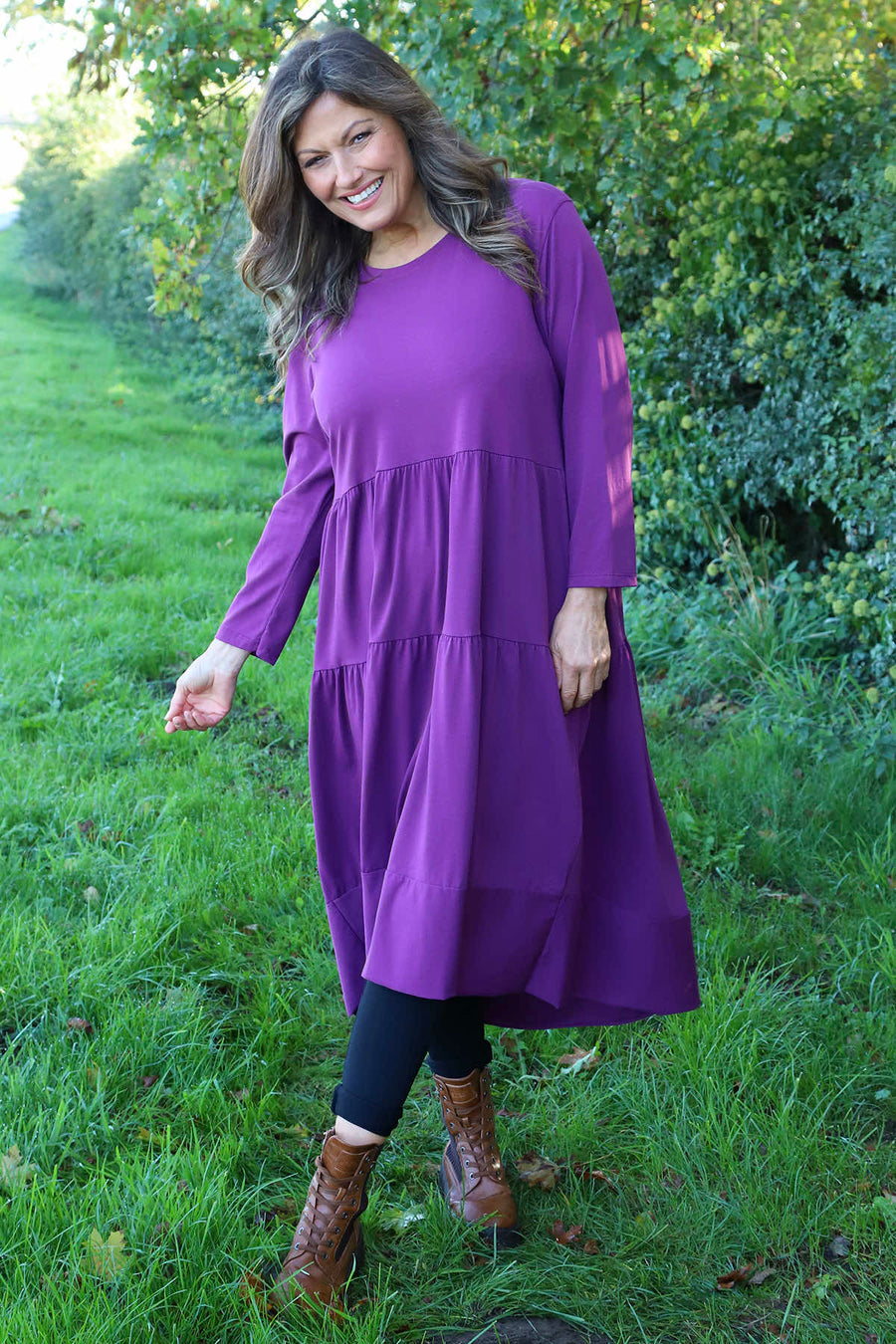 Callady Tiered Cotton Dress Purple