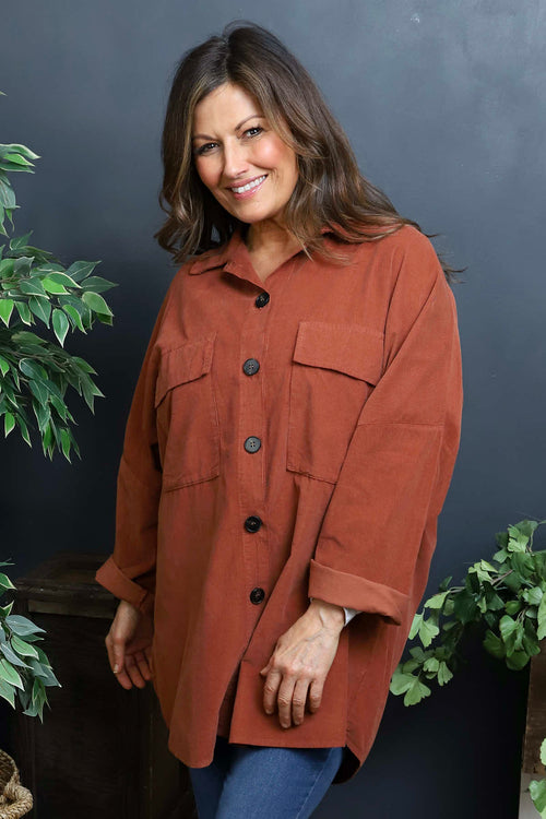 Justina Needlecord Shirt Burnt Orange