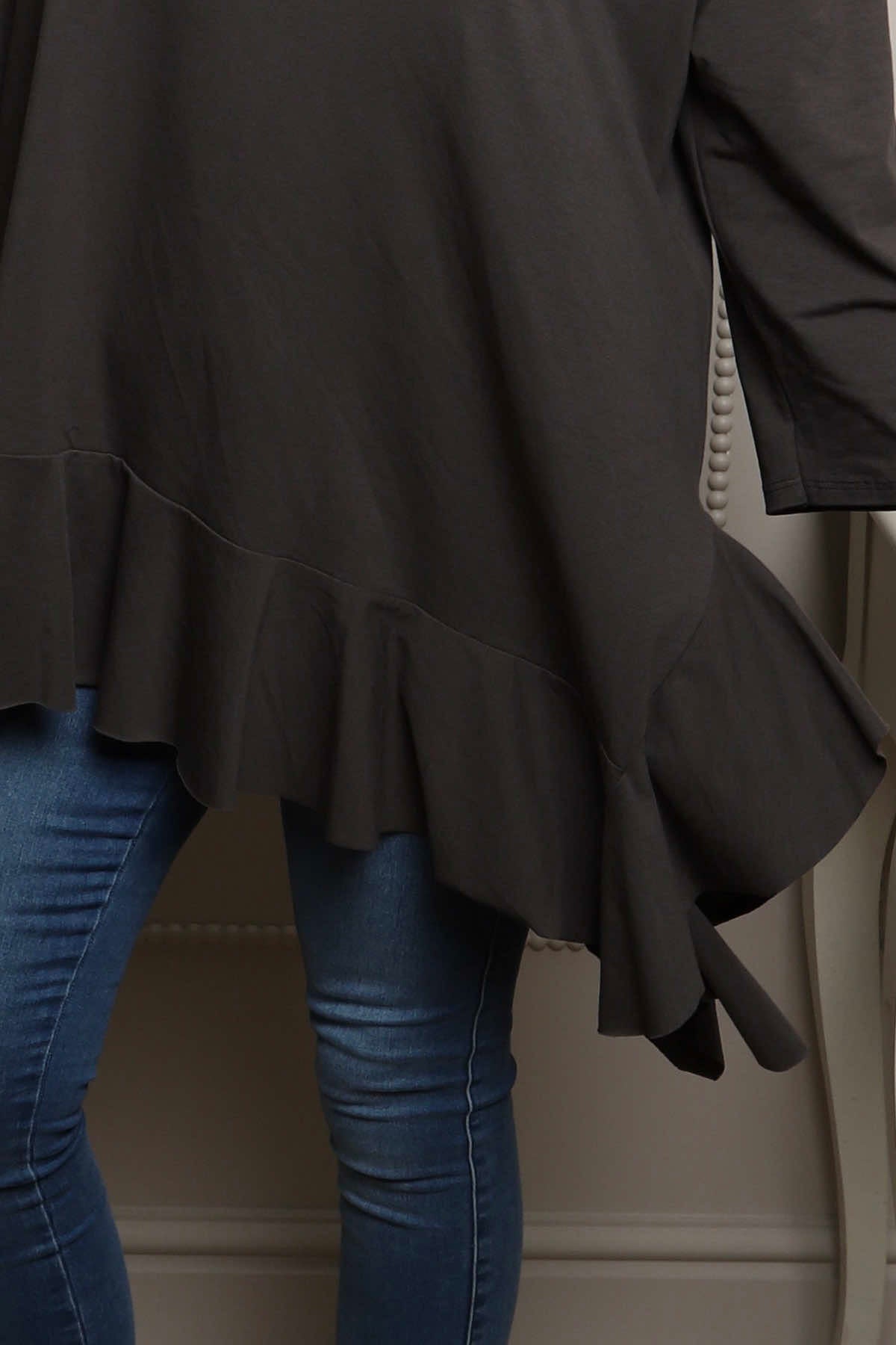 Carey Frill Cotton Top Charcoal