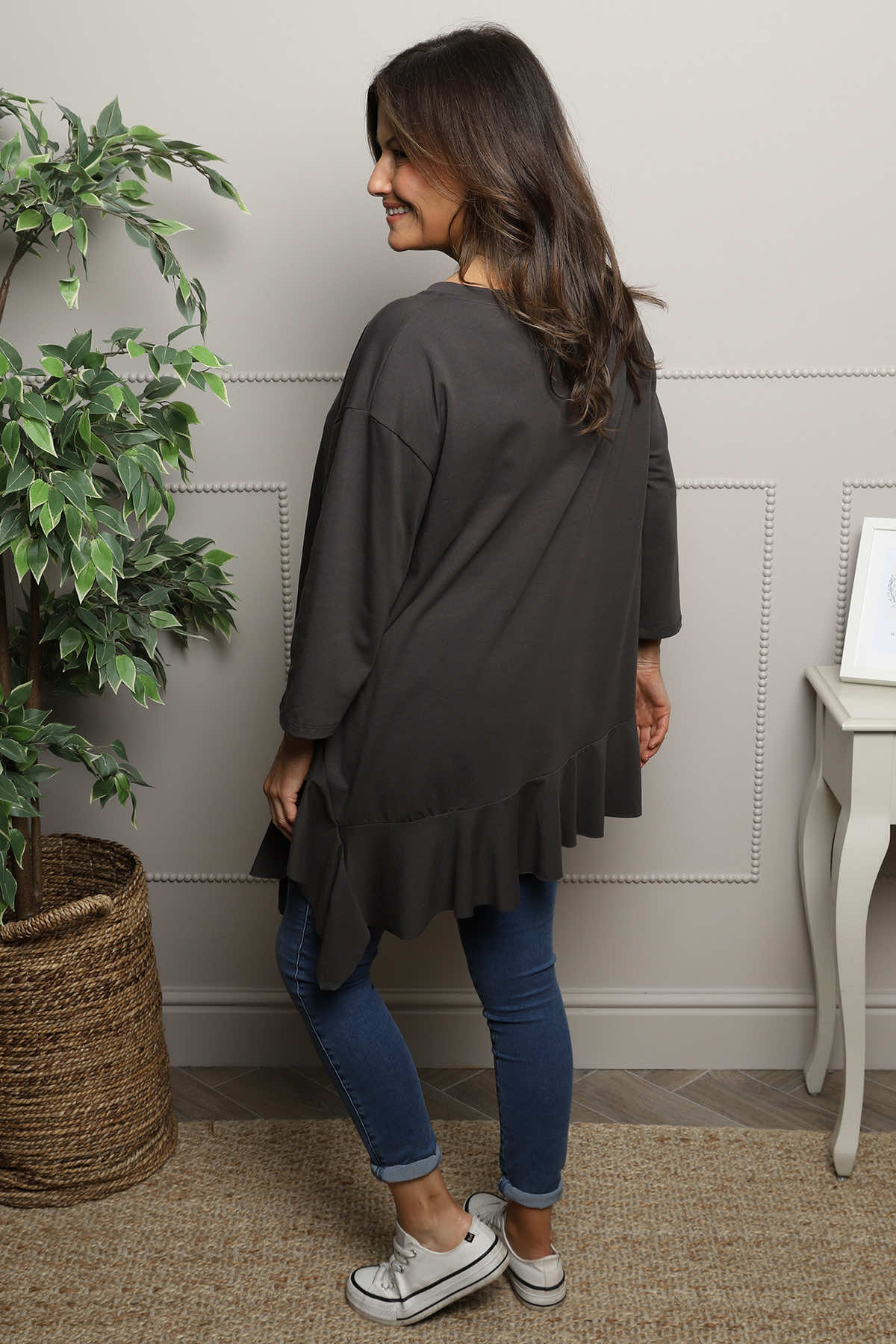 Carey Frill Cotton Top Charcoal