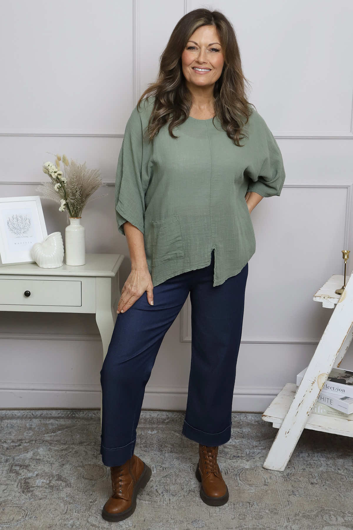Isolde Linen Top Khaki