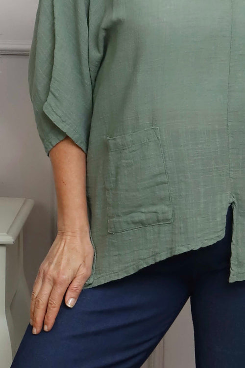 Isolde Linen Top Khaki - Image 3