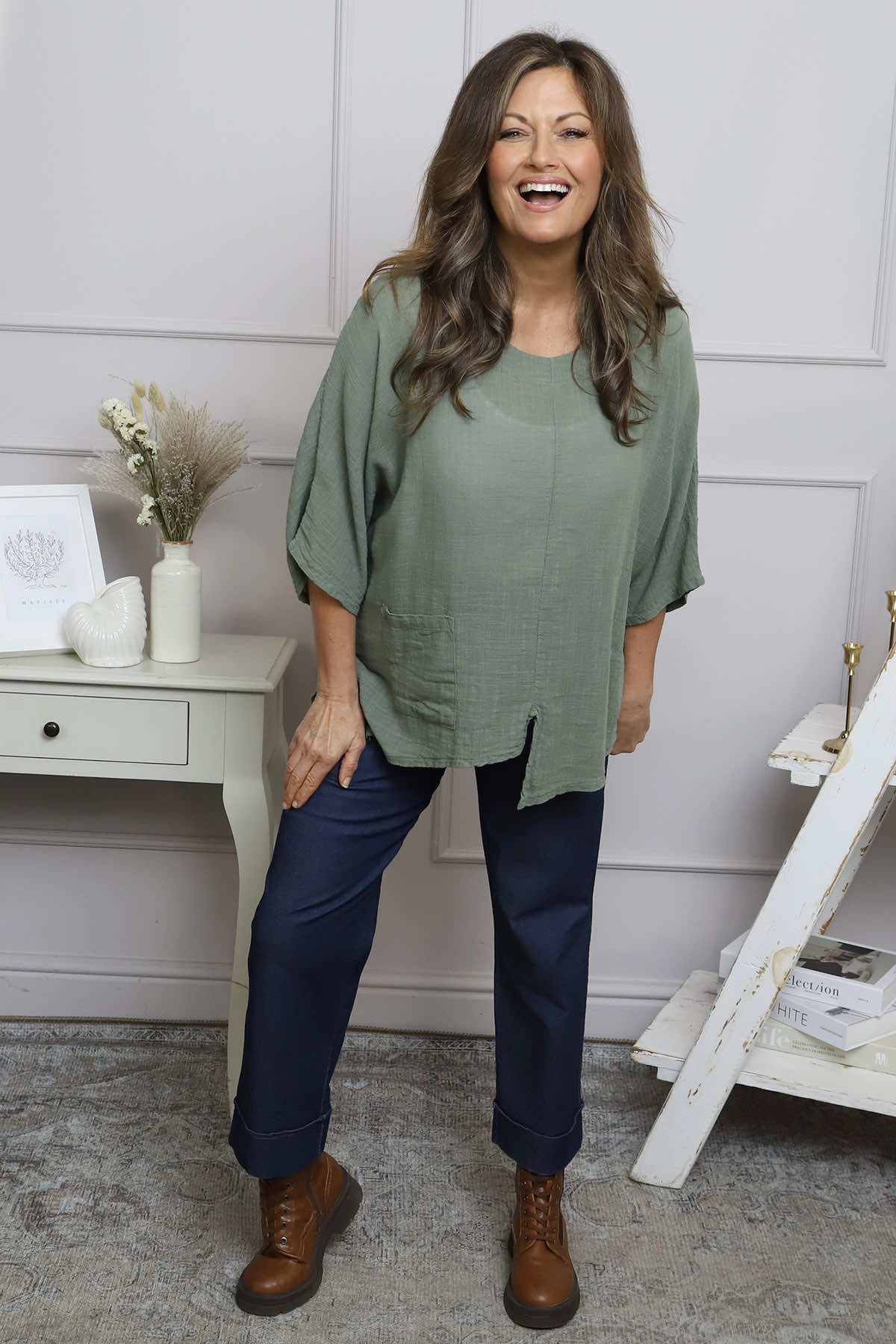 Isolde Linen Top Khaki