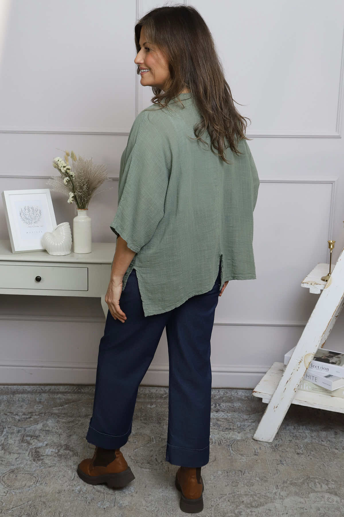 Isolde Linen Top Khaki