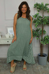 Aubrie Stripe Cotton Dress Khaki