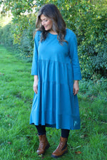Callady Tiered Cotton Dress Teal Teal - Callady Tiered Cotton Dress Teal