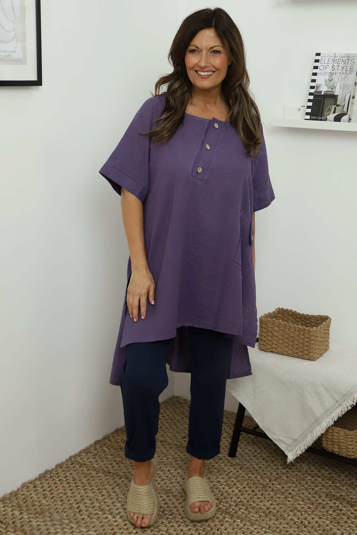 Bridget Button Linen Top Purple