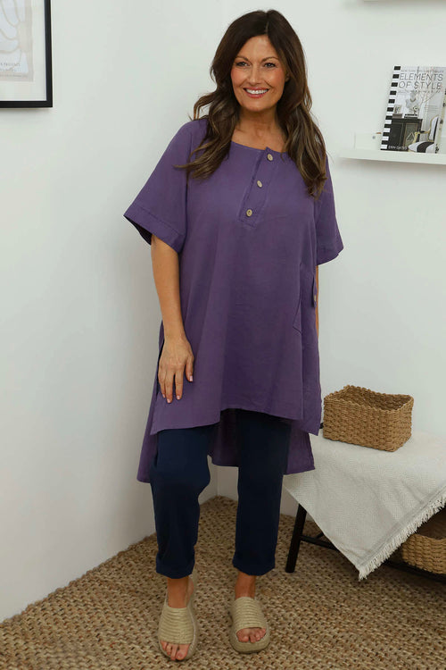 Bridget Button Linen Top Purple - Image 3