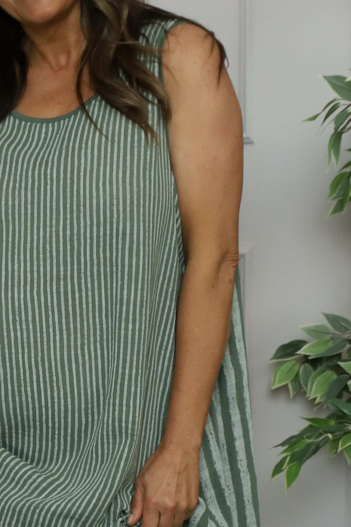 Aubrie Stripe Cotton Dress Khaki