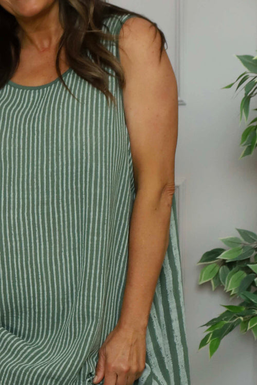 Aubrie Stripe Cotton Dress Khaki - Image 3