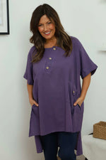 Bridget Button Linen Top Purple Purple - Bridget Button Linen Top Purple