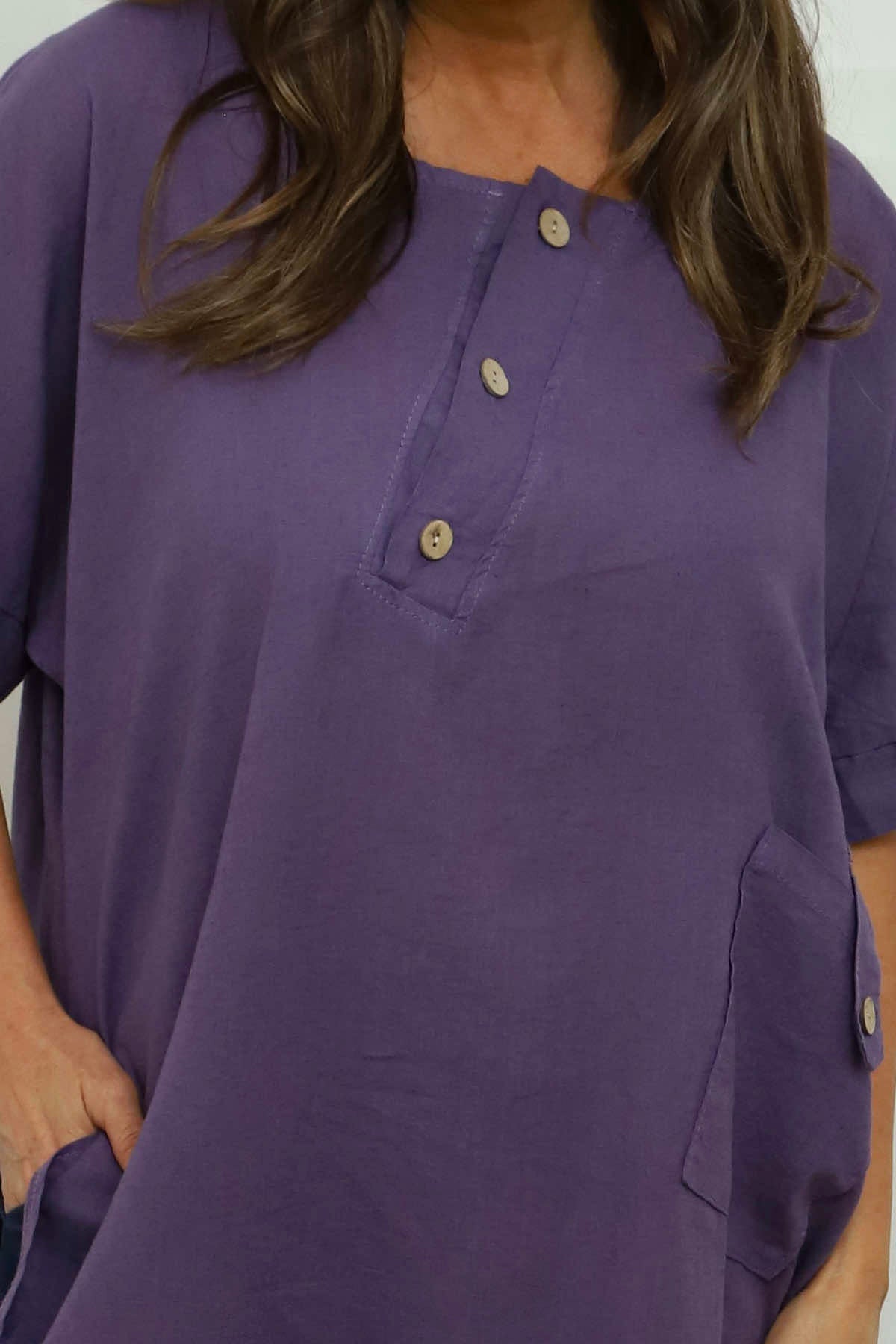 Bridget Button Linen Top Purple