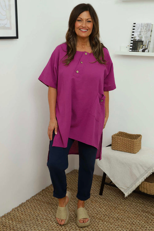 Bridget Button Linen Top Berry - Image 1