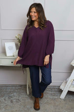 Nulvi V-Neck Linen Top Purple Purple - Nulvi V-Neck Linen Top Purple