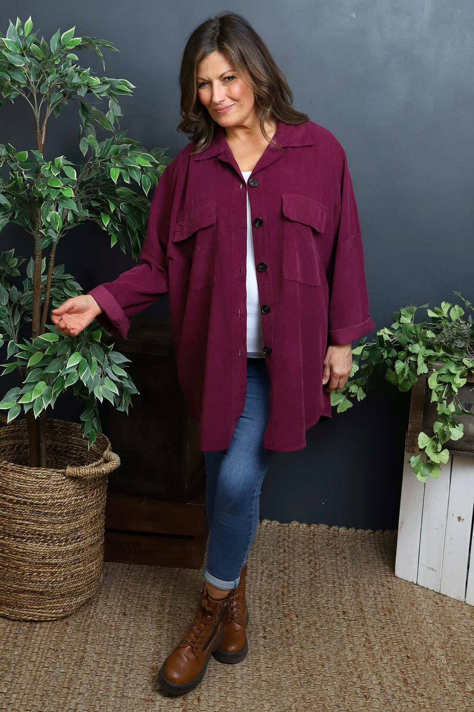 Justina Needlecord Shirt Burgundy