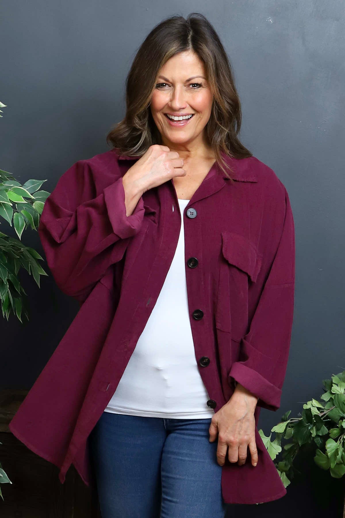 Justina Needlecord Shirt Burgundy