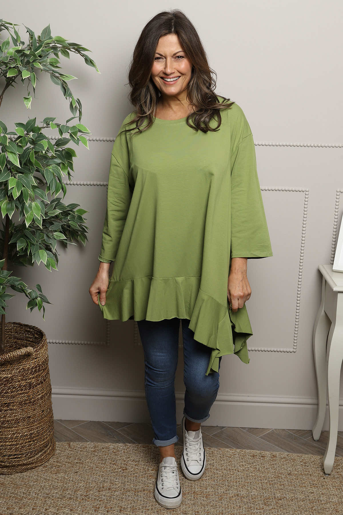 Carey Frill Cotton Top Olive