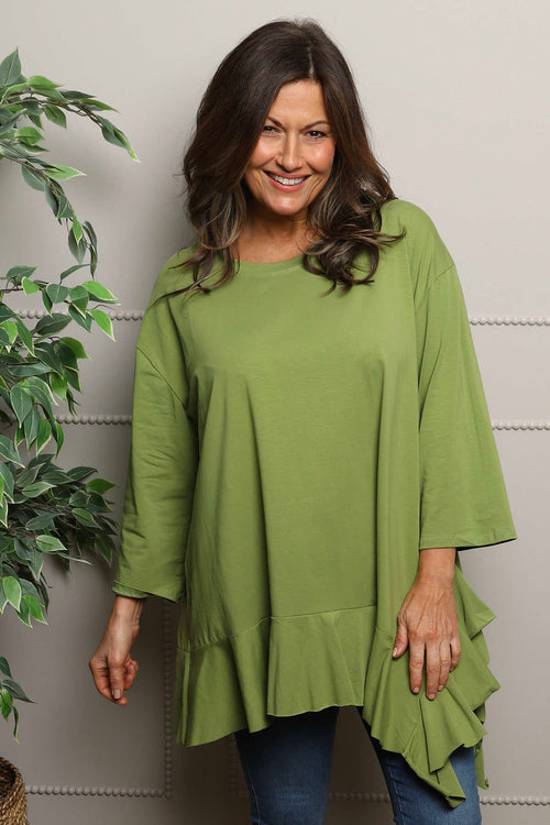 Carey Frill Cotton Top Olive - Image 2
