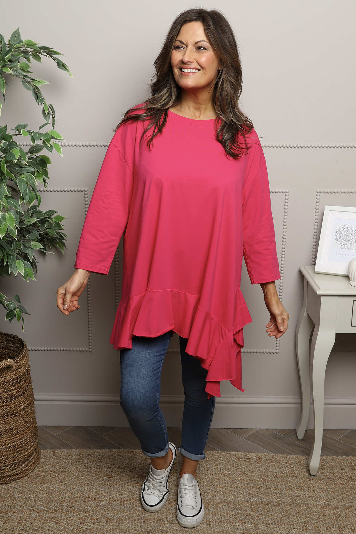 Carey Frill Cotton Top Fuchsia