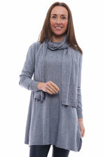 Amanda Scarf Knitted Top Mid Grey Mid Grey - Amanda Scarf Knitted Top Mid Grey