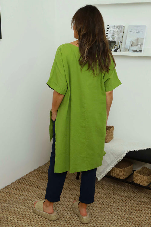 Bridget Button Linen Top Olive - Image 4