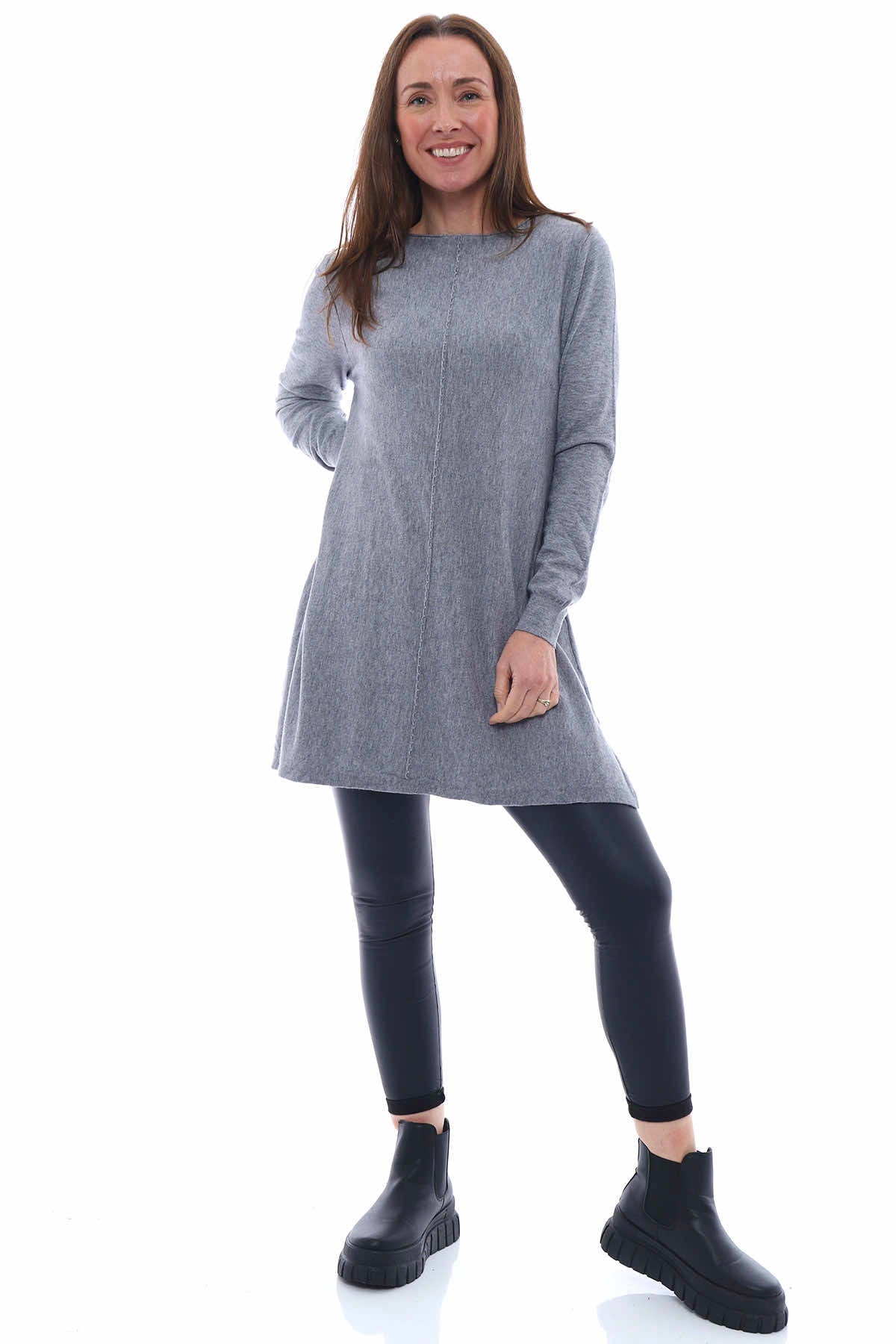 Amanda Scarf Knitted Top Mid Grey