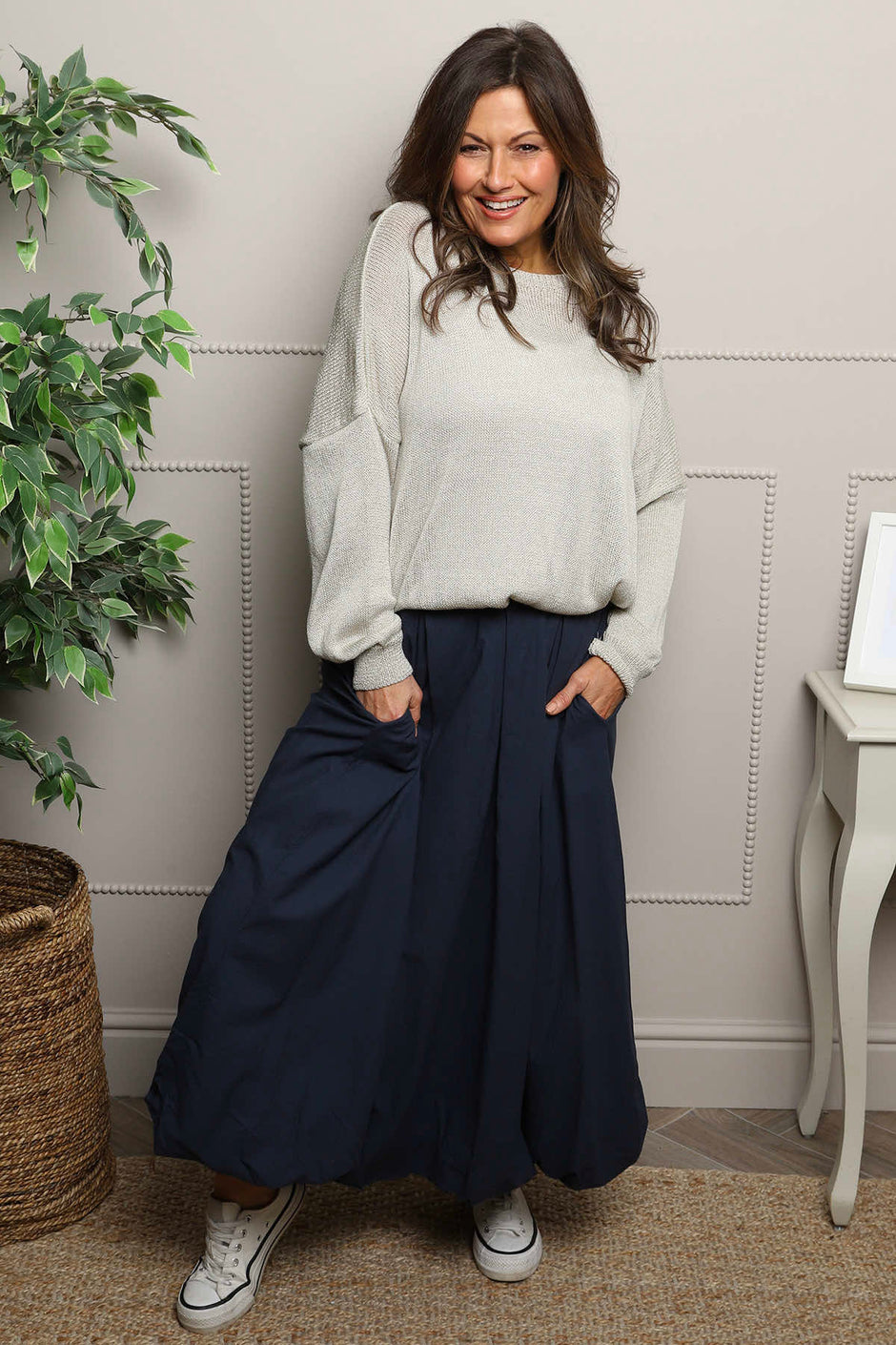 Wilfreda Puffball Cotton Skirt Navy