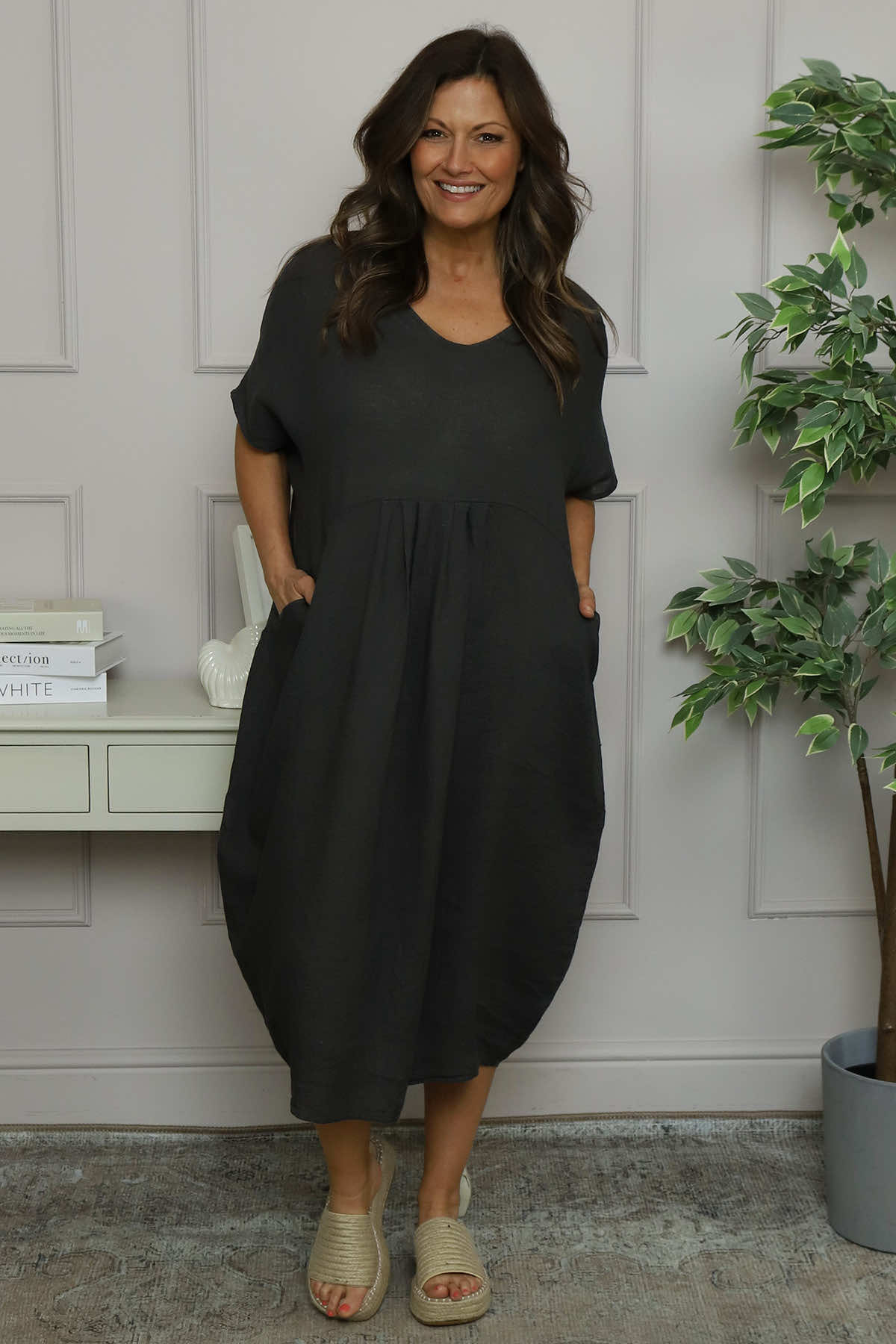 Fenella Linen Dress Charcoal