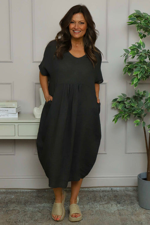Fenella Linen Dress Charcoal - Image 1