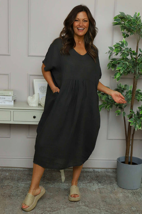 Fenella Linen Dress Charcoal - Image 2